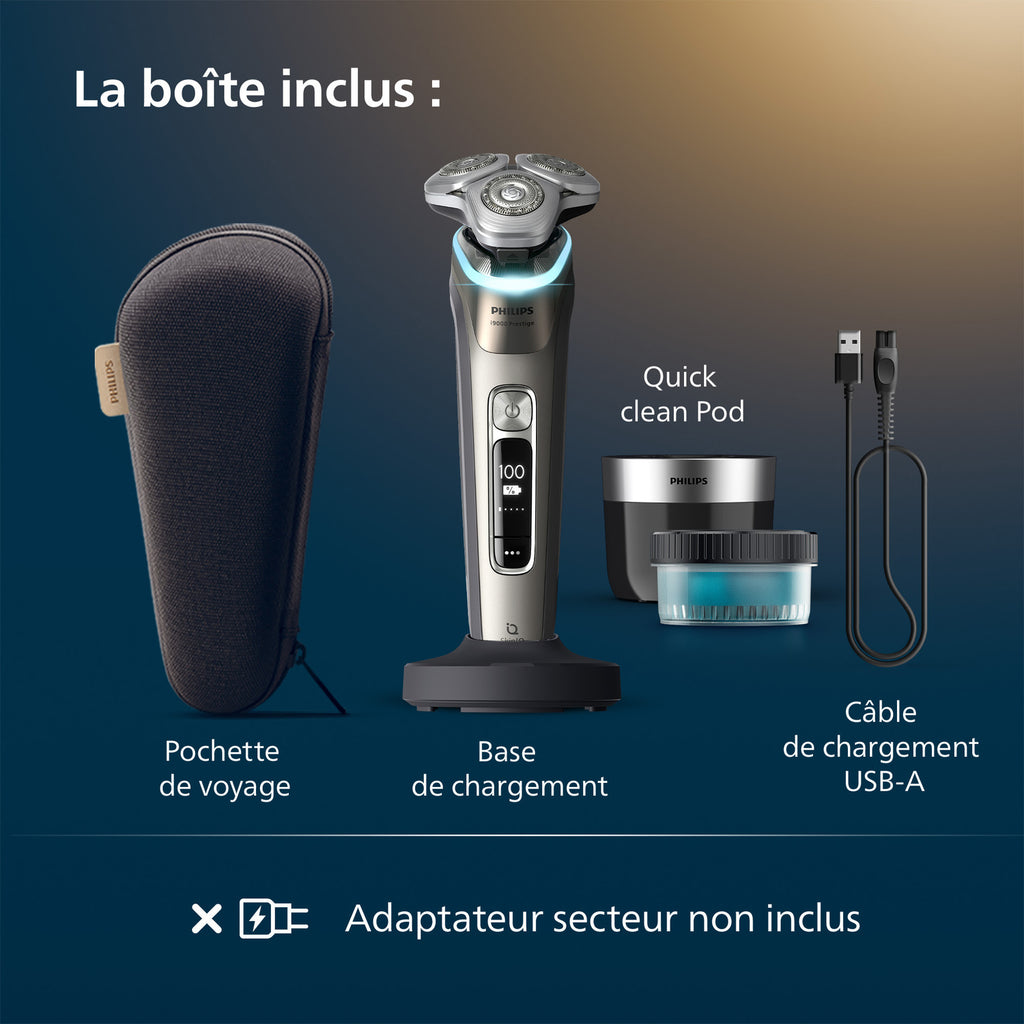 Philips XP9203/30 Rasoir électrique avec système Triple Lift & Cut, lames rotatives 360° Dual SteelPrecision, capteur Pressure Guard, Quick Clean Pod, socle de charge - Noir