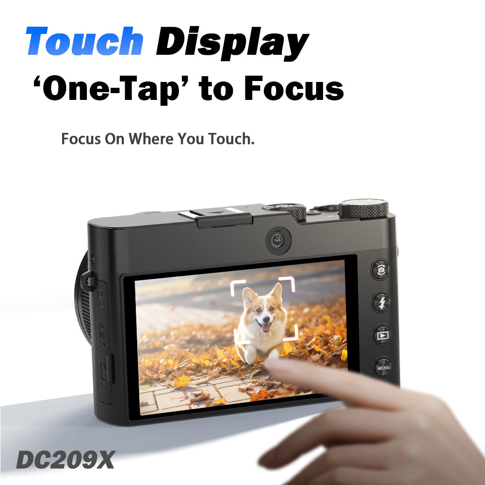 Songdian Appareil photo numérique avec objectif zoom optique 8X, Appareil photo double objectif 5K 64MP, Vision nocturne couleur pour étudiants adolescents débutants, Noir