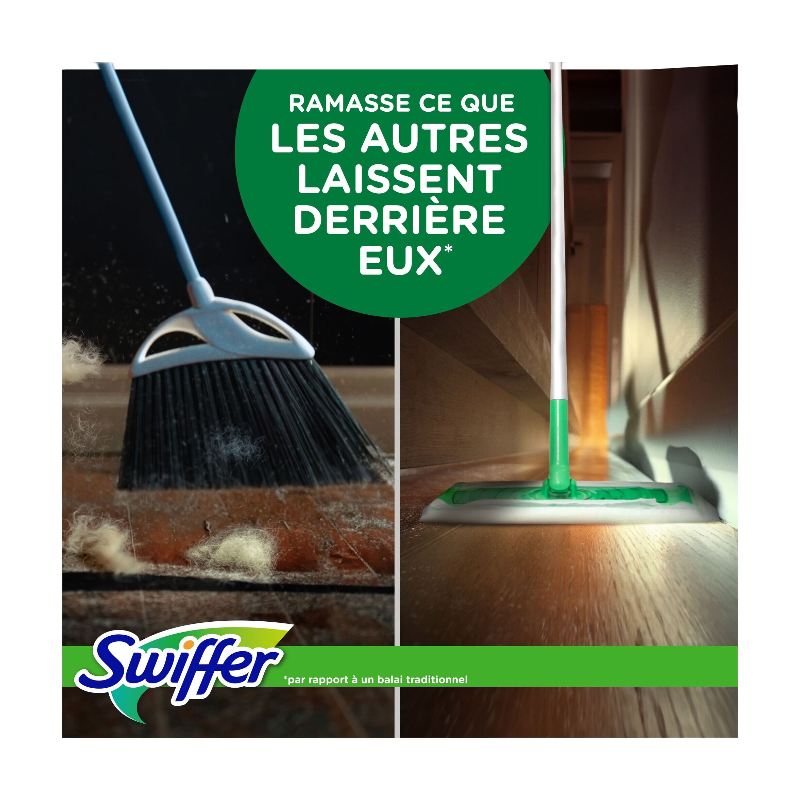 Swiffer Kit de Démarrage Nettoyant pour Sol avec 1 Manche, 8 Lingettes Sèches & 3 Lingettes Humides