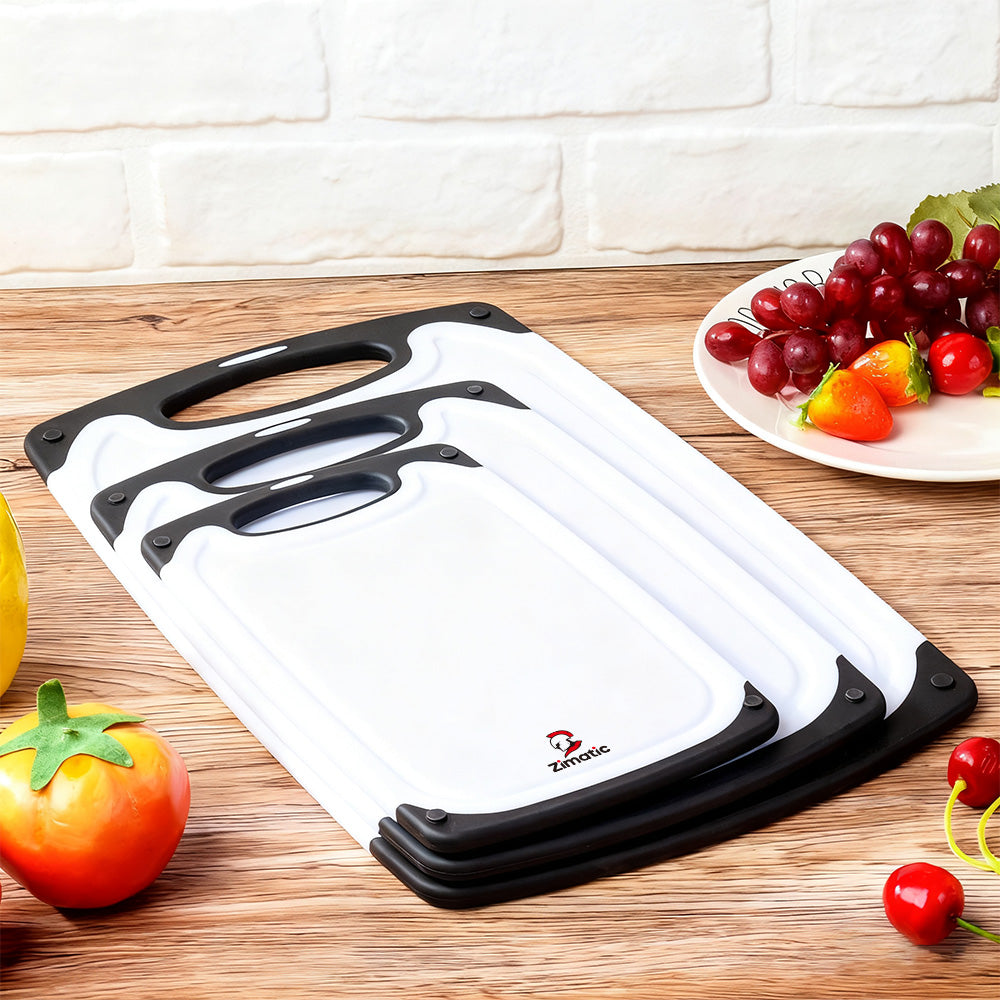 Zimatic Ensemble de planches à découper de cuisine, planches durables sans BPA avec rigoles profondes pour jus, poignée antidérapante, faciles à nettoyer et compatibles lave-vaisselle