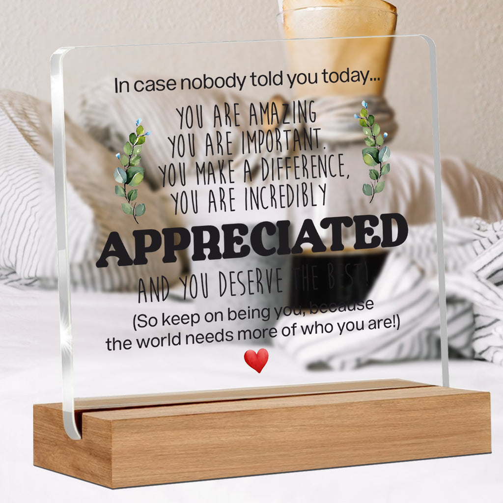 Alphynix 1 pc plaque d'encouragement quotidien, "Au cas où personne ne vous l'aurait dit aujourd'hui..." Cadeau en acrylique avec base en bois, comprend des messages encourageants comme "vous êtes incroyable" & "vous faites la différence", comprend d