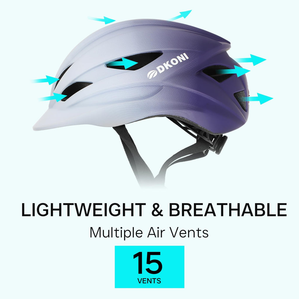 DKONI HS-086 Casque de vélo pour adulte avec lampe intégrée - Gris/Violet - M - 55-58 cm