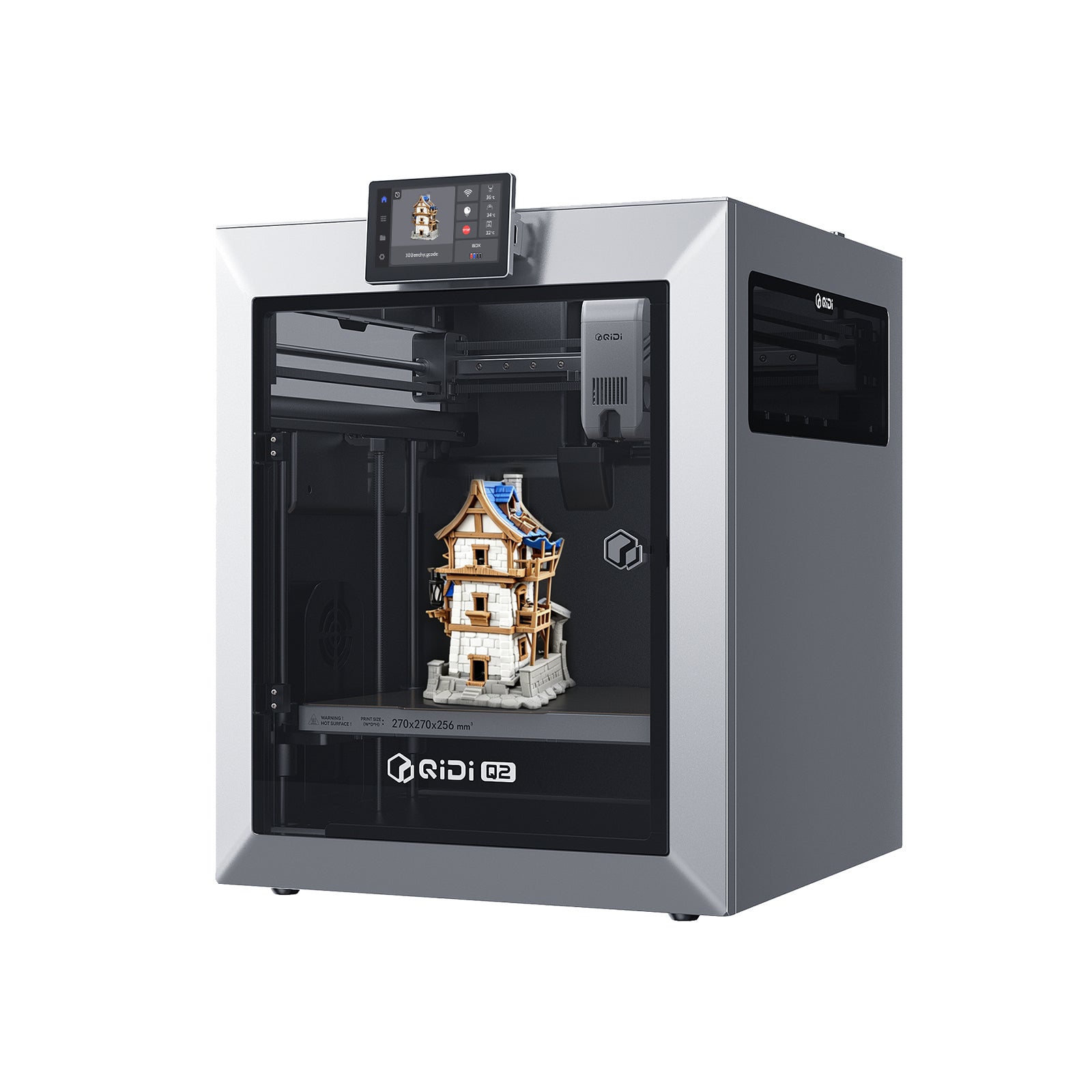 Imprimante 3D QIDIQ2, FDM à boîtier fermé avec chambre chauffante à 65 °C, filtration de l’air ultra-avancée, vitesse élevée de 600 mm/s, caméra IA, mise à niveau automatique complète