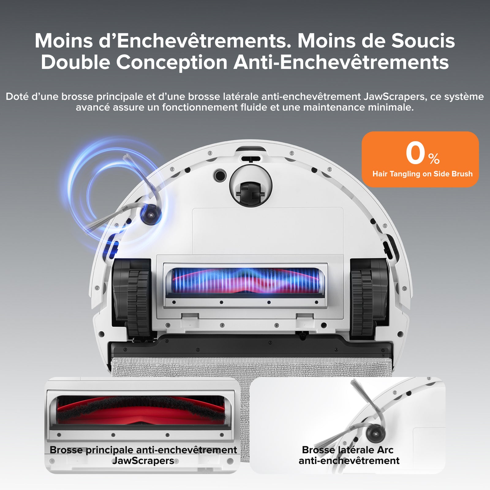 Roborock Q10 X5, aspirateur robot laveur 10 000 Pa, système double anti-emmêlement, brosse JawScrapers, évitement intelligent des obstacles, blanc