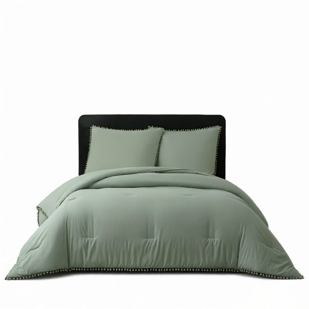 MEEALLHOME Parure de lit à pompons turquoise - 1 housse 200 x 200 cm et 2 taies 65 x 65 cm