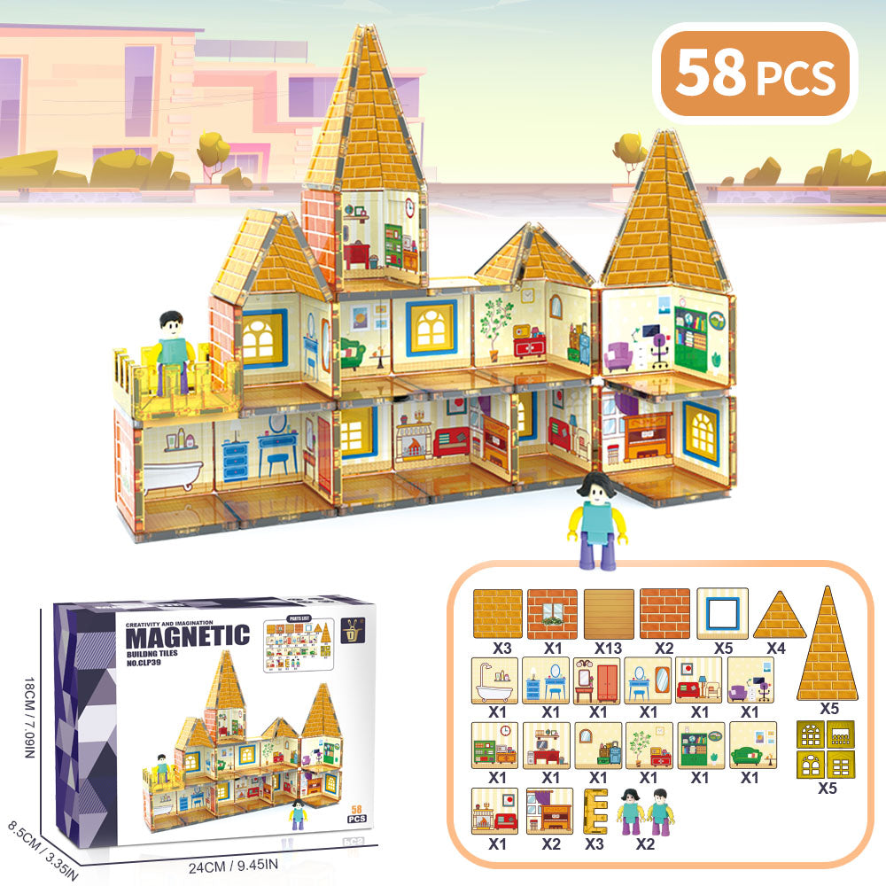 XINQIYUAN Qiyuan Jouet Éducatif Set de Blocs de Construction Magnétiques Style Villa 7.5cm Grosses Particules 58pièces [Mélange aléatoire – Couleurs issues uniquement de la photo principale]