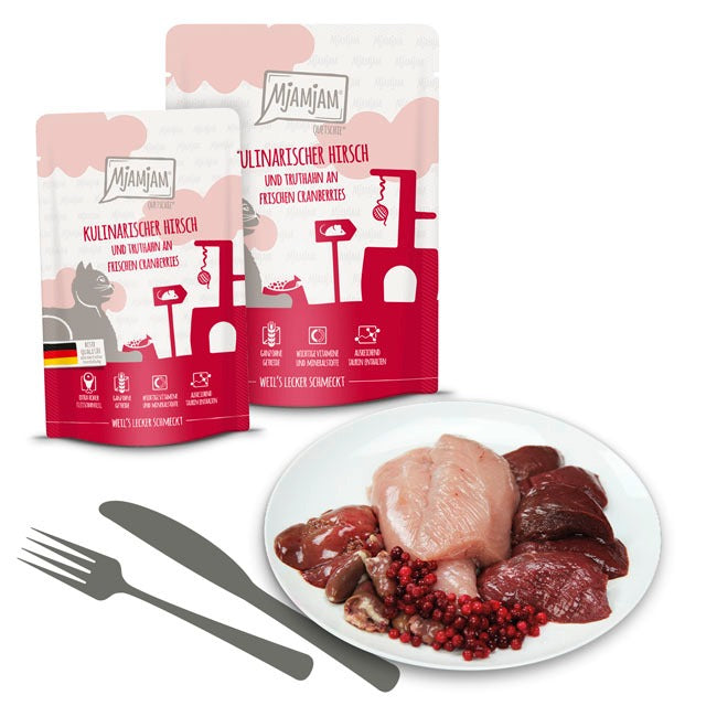 [Peut être servi frais pour l'été] MjAMjAM Quetschie Nourriture humide culinaire pour chat dinde cerf canneberge 300 g x 6