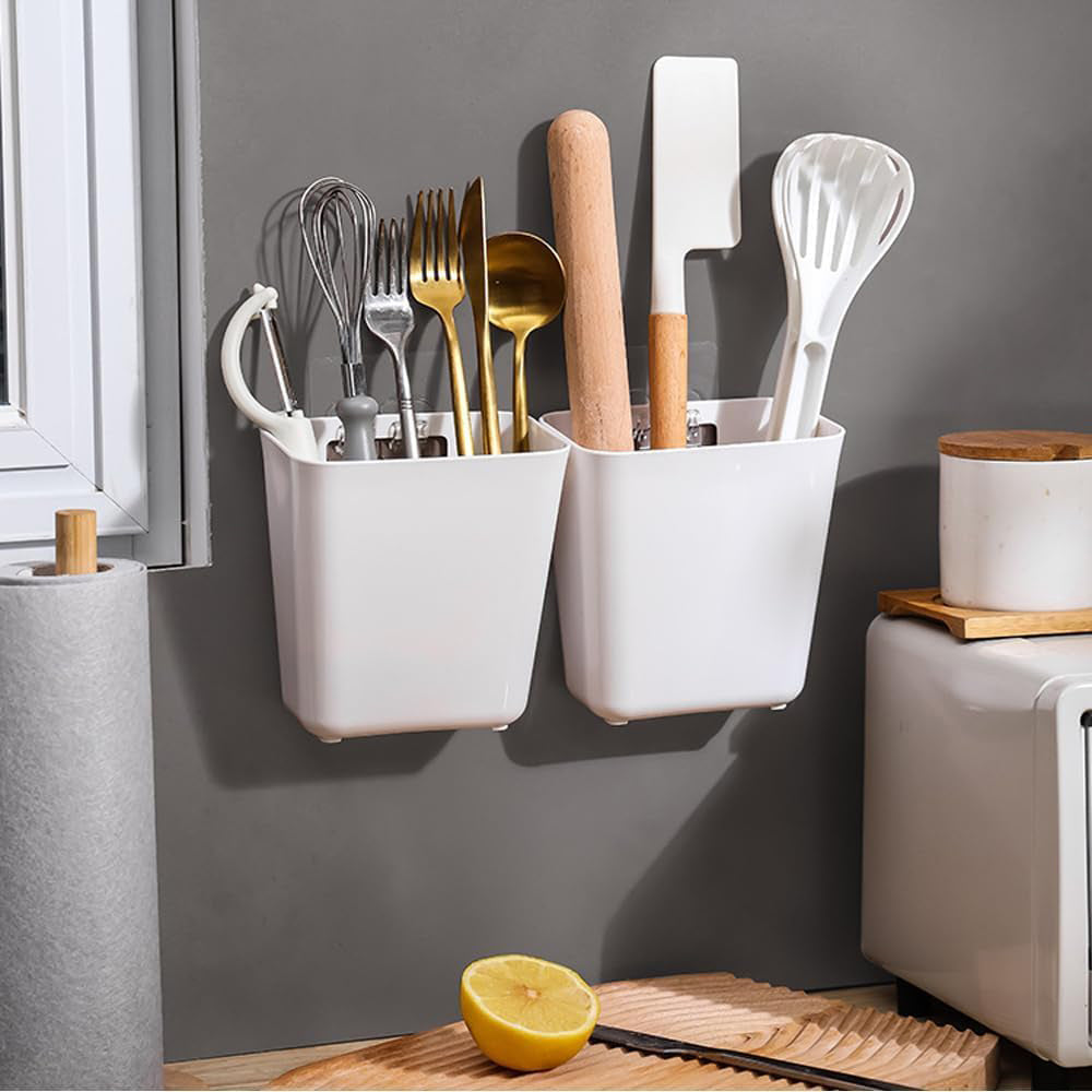 WhereHike Lot de 4 Boîtes de rangement murales auto-adhésives, Boîte de rangement pour porte de placard de cuisine, Organisateur de salle de bain, Boîte de rangement organisatrice pour petits objets de placard, salle de bain, réfrigérateur