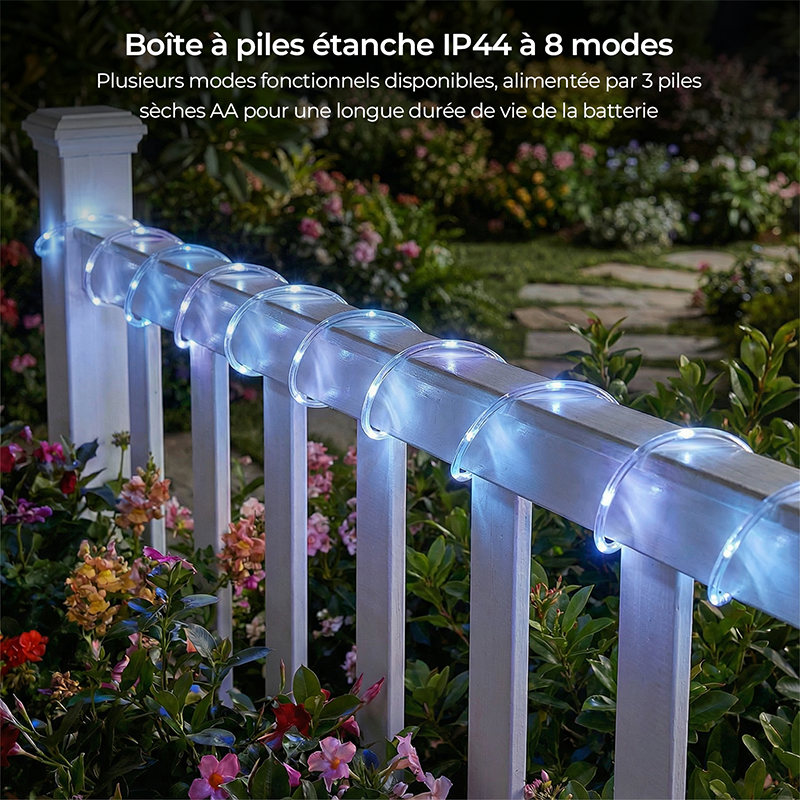 M.TK Guirlande Lumineuse LED Tube Lumineux 10m 100 LED, Blanc Froid et Blanc Chaud, 8 Modes, Luminosité Réglable pour Décoration Intérieure et Extérieure, Fête, Mariage, Noël