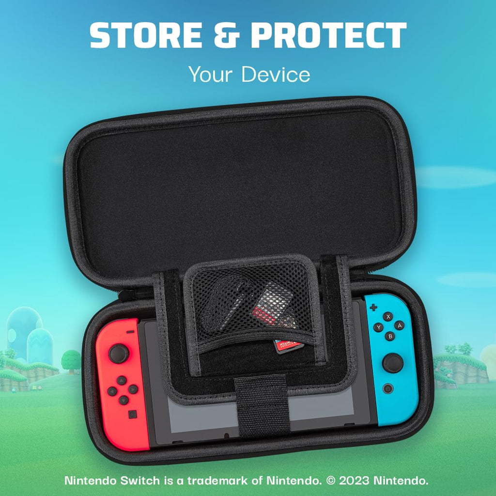 PDP Étui Rigide Travel Case Mario Nintendo Switch, Switch Lite et OLED - Plateau Amovible - Design Élégant - Licence Officielle Super Mario - Motif Escape - Bleu et blanc