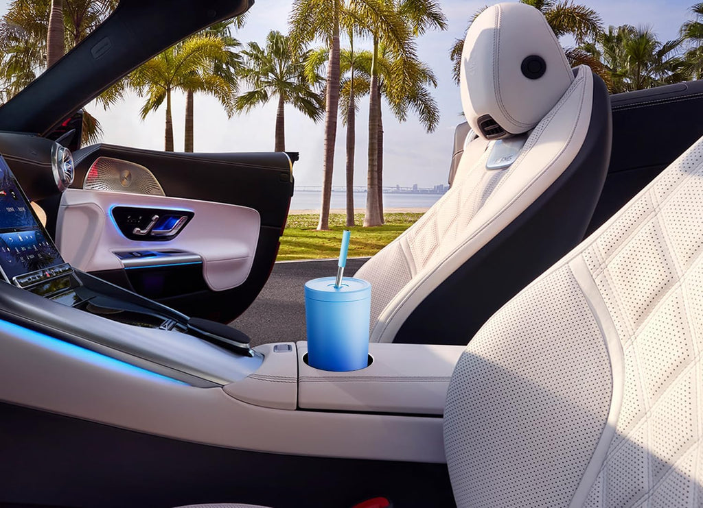 Meoky Gobelet isotherme 24 oz avec couvercle et paille, Gobelet isotherme sous vide en acier inoxydable, Garde le froid 24 heures, 100 % étanche, Compatible porte-gobelet de voiture Bleu ciel