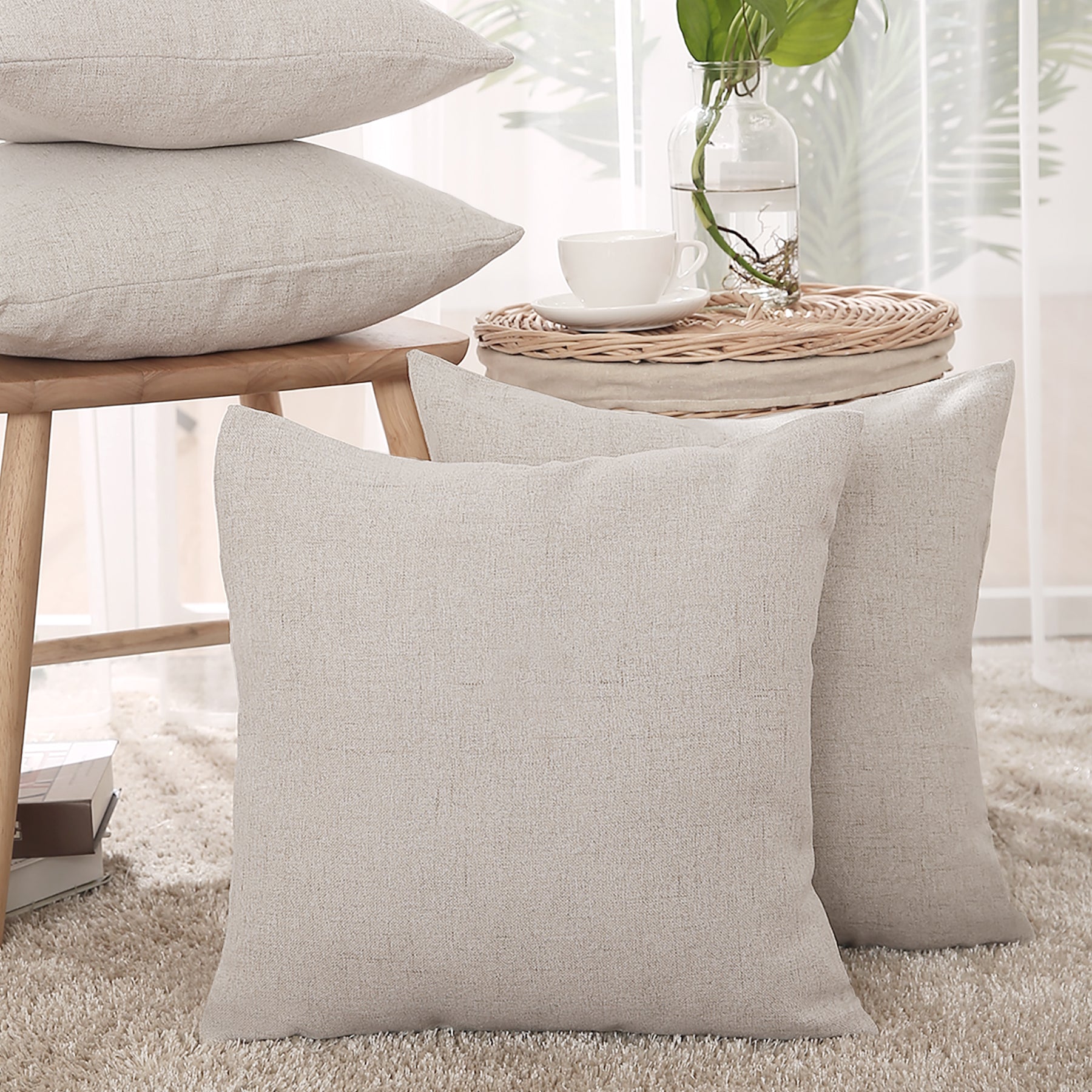 Deconovo housse de coussin en lin imprimé, coloris crème, 50 x 50 cm, 1 pièce