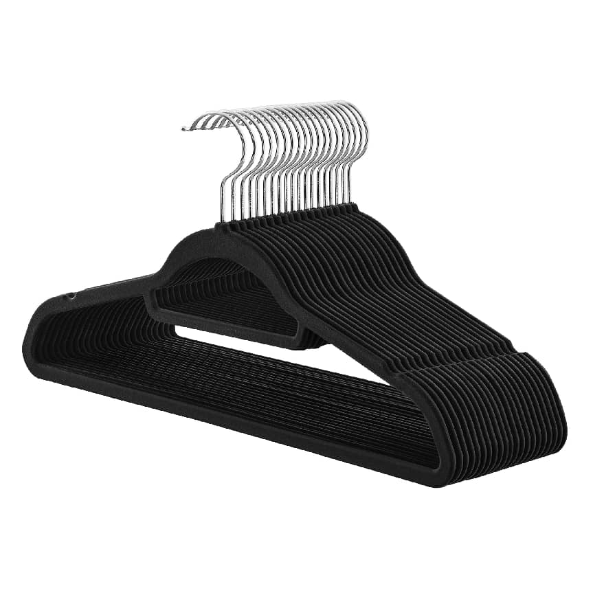 JOYFURNOS 20 cintres en velours antidérapants avec barre pour cravates crochet pivotant à 360° gain de place 43,5 cm noir