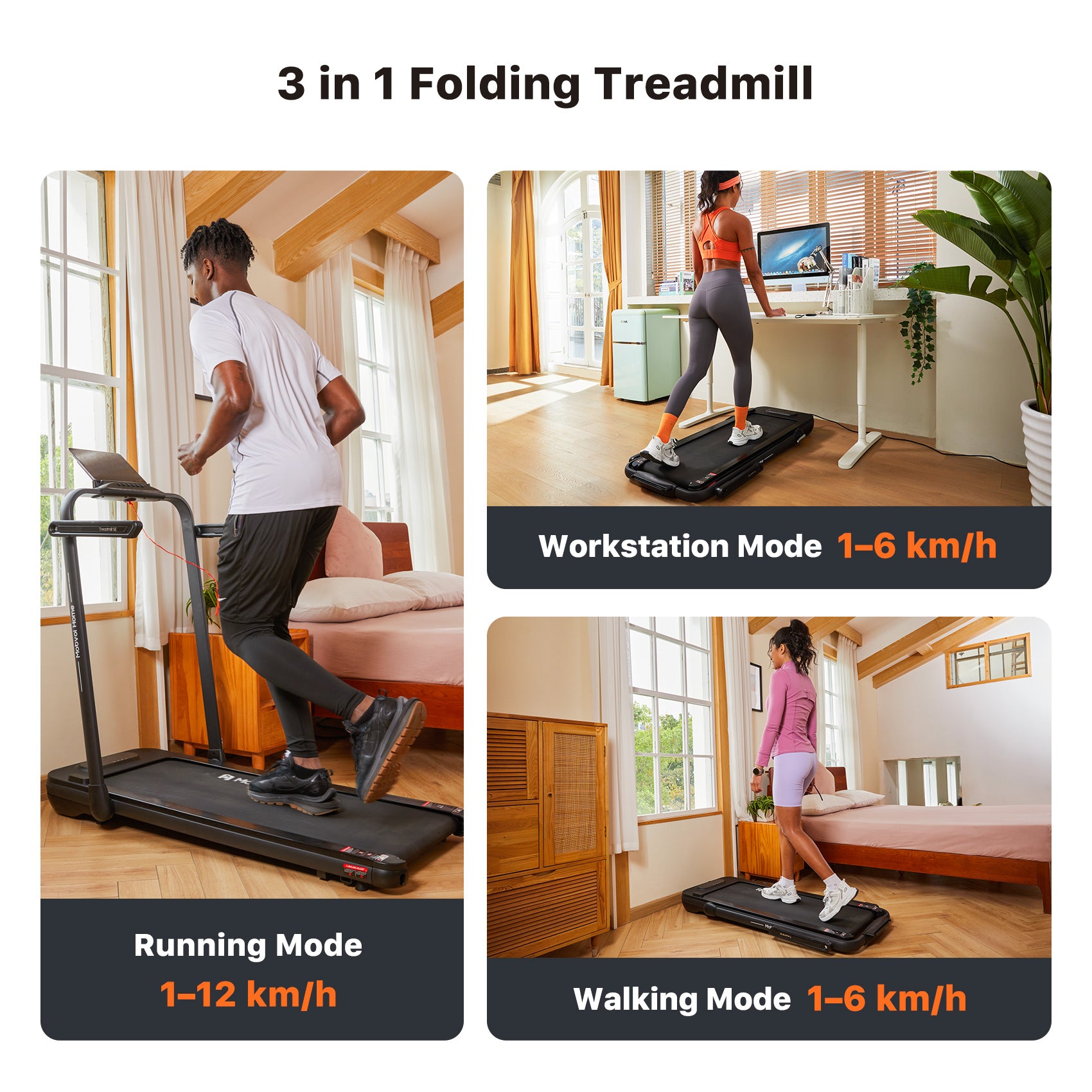 Mobvoi Tapis de course SE pliable 3-en-1, IA intelligente, 2,5 CV, compact, sous bureau, télécommande, application TicSports, rangement facile, 120 kg, 12 km/h, noir