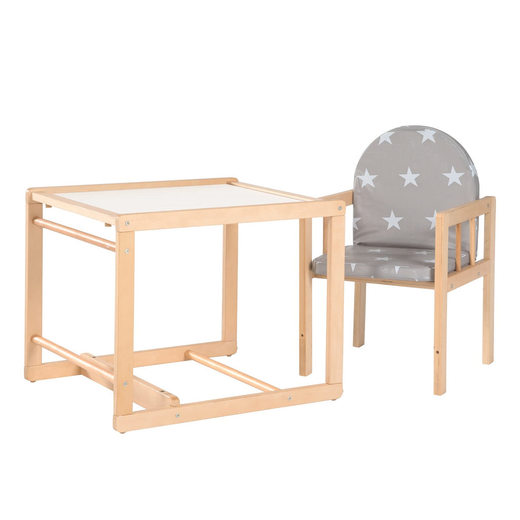 roba Little Stars Chaise Haute en Bois Évolutive avec Coussin de Siège Rembourré et Plateau Amovible (Naturel)
