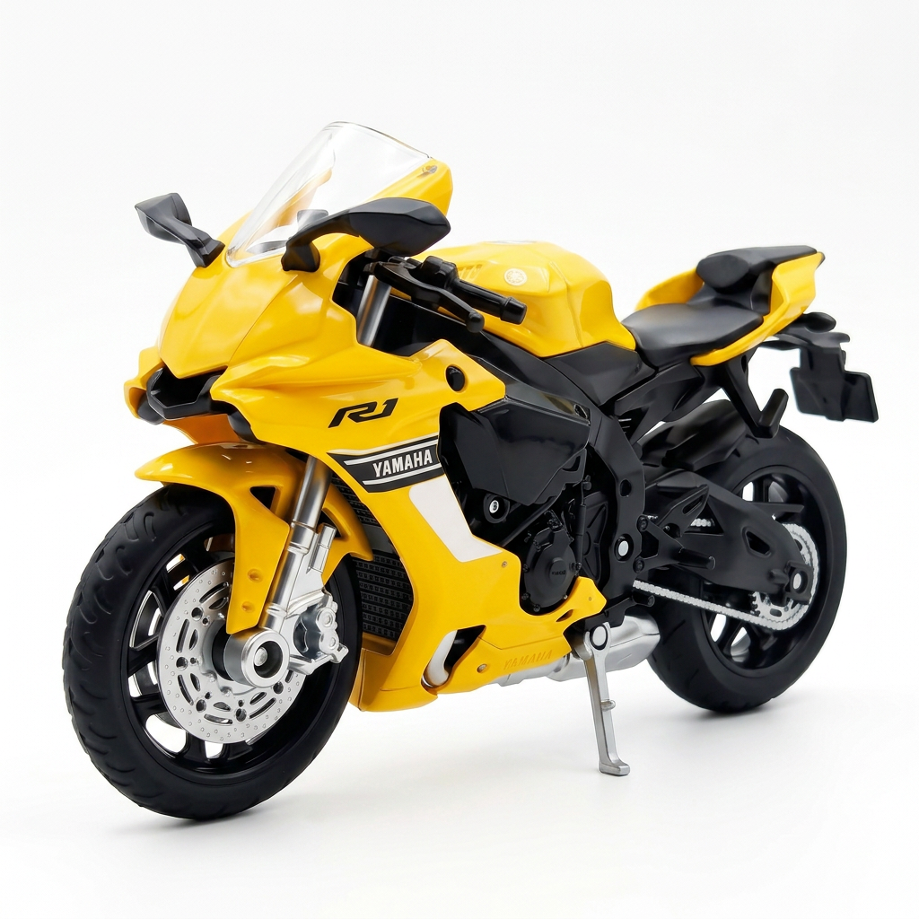 CCA 1:18 Moto modèle en métal coulé sous pression Yamaha YZF-R1 - Jaune, Suspension arrière fonctionnelle, Prêt à offrir, Détails réalistes, Parfait pour exposition sur bureau