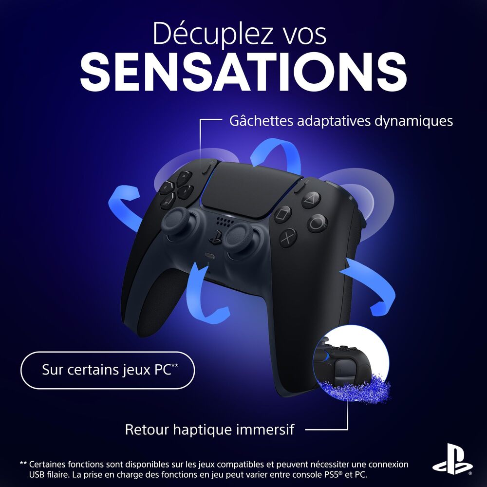 Sony Manette sans fil DualSense + Câble USB pour PC - Noir Minuit