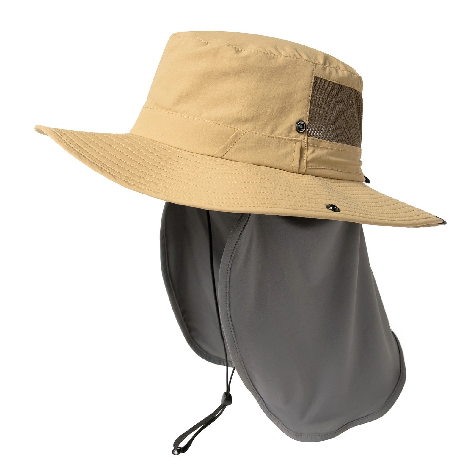 TOP-EX Chapeau de pêche pour homme avec protection UV, couvre-nuque à effet froid, emplacement pour lunettes, bords larges, taille M/L - Kaki