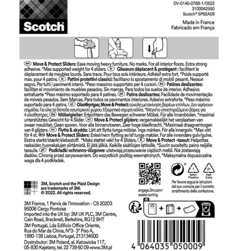 Scotch® Patin glisseur alvéolé adhésif Gris Ø 40 mm