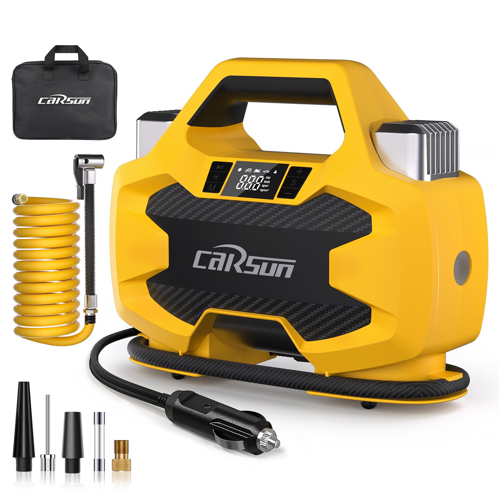 Carsun Pompe à air puissante double 30 cylindres Compacte, portable et efficace – Idéale pour gonflage rapide des pneus de SUV et camping-cars