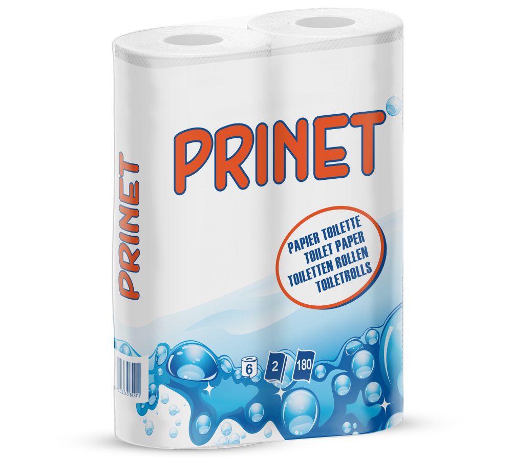 PRINET Papier Toilette 2 Plis, 180 Feuilles par Rouleau, fabriqué en France, 6 rouleaux