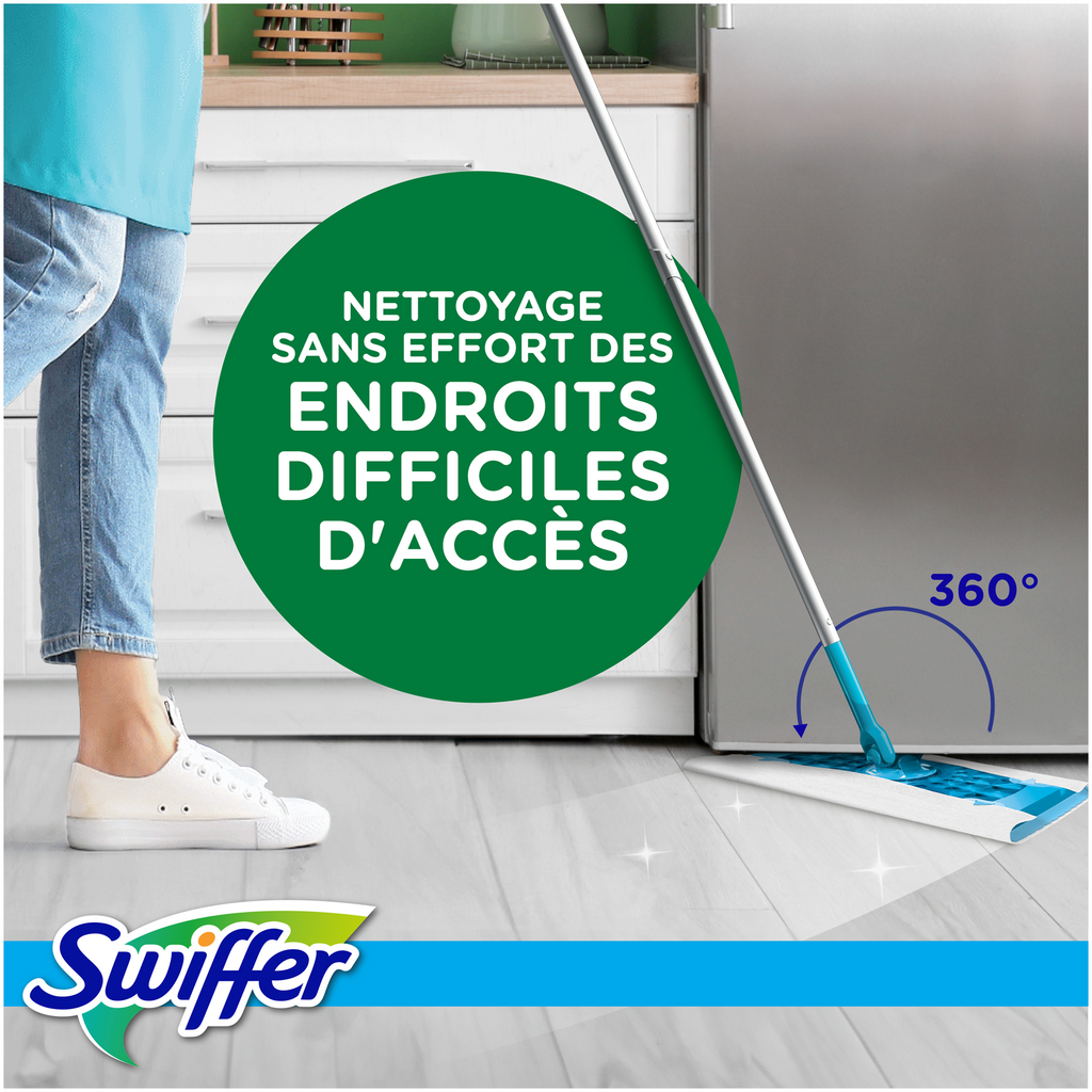 Swiffer Sweeper Lingettes Humides pour Sols, Pré-Mouillées pour Sols Durs, Captent la Poussière, la Saleté et les Cheveux, Parfum Citron, 10 Lingettes