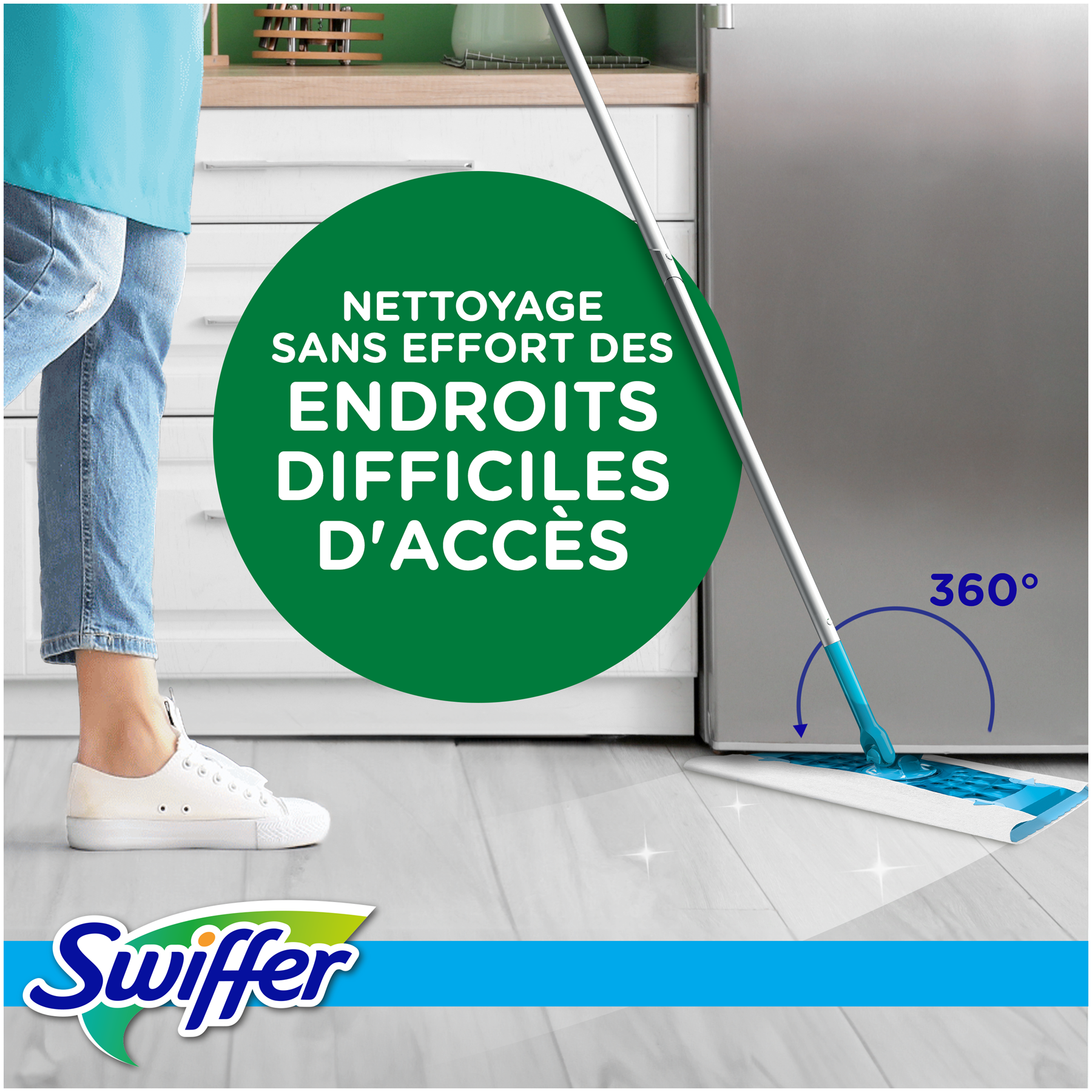 Swiffer Sweeper Lingettes Humides pour Sols, Pré-Mouillées pour Sols Durs, Captent la Poussière, la Saleté et les Cheveux, Parfum Citron, 10 Lingettes