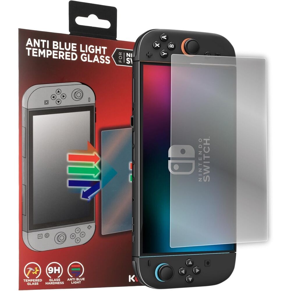 KONIX Protection d'écran en verre trempé pour Nintendo Switch 2 – Filtre anti-lumière bleue – Installation sans bulles – Dureté 9H – 100 % transparent