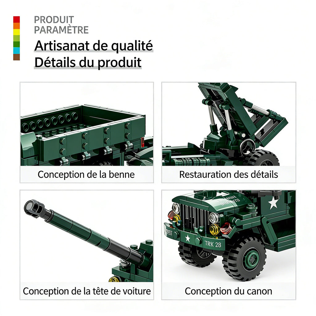 WANGE Camion M35a2 + Obusier M198 485 pièces Ensemble de blocs de construction pour constructeurs amateurs