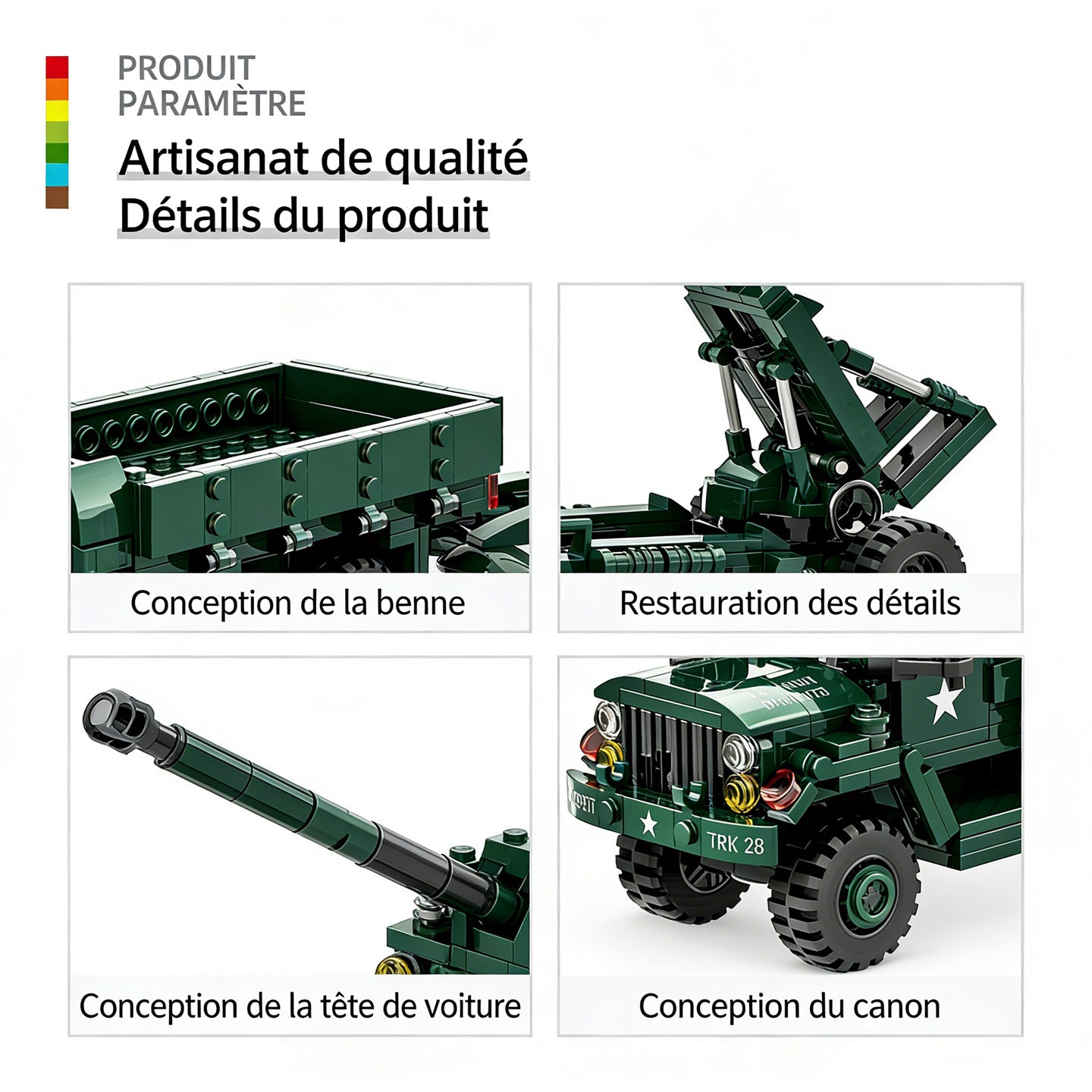 WANGE Camion M35a2 + Obusier M198 485 pièces Ensemble de blocs de construction pour constructeurs amateurs