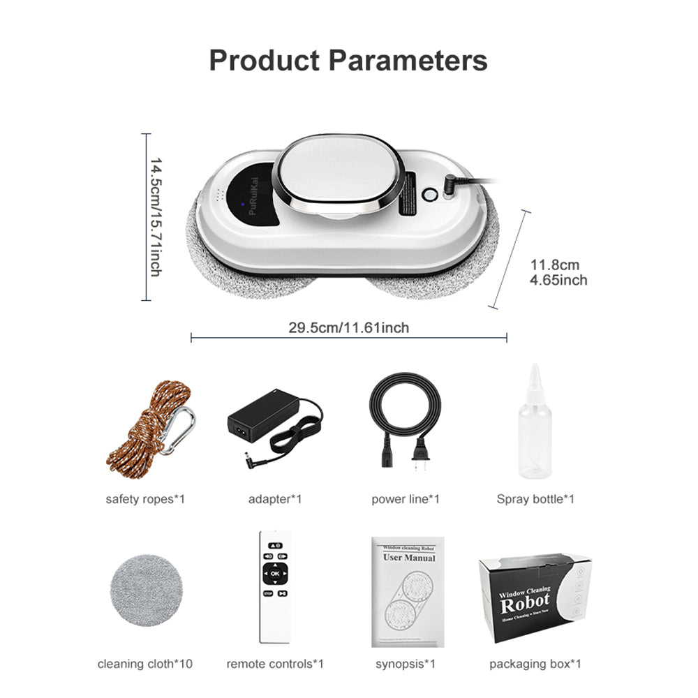 Robot Nettoyeur de Vitres PuRuiKai Intelligent avec Forte Aspiration, Télécommande pour Vitres et Carrelage