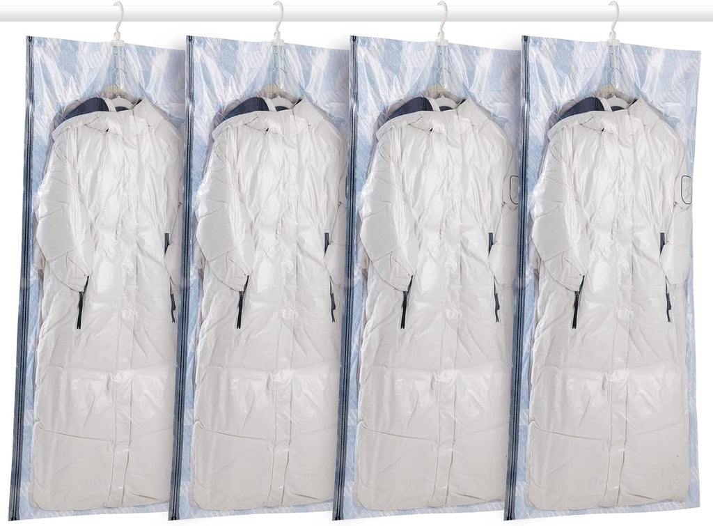 Taili Sacs de rangement sous vide à suspendre pour vêtements, costumes, manteaux ou vestes, organiseur de placard, lot de 4 Jumbo Bleu