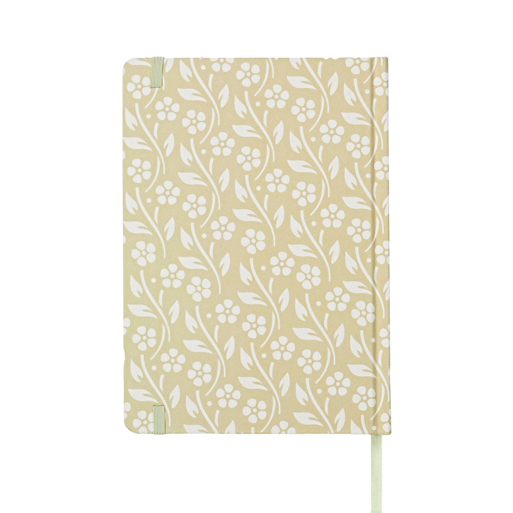 Jubiluu Carnet ligné A5 à couverture rigide en tissu floral - 96 feuilles (papier offset 100 g), marque-page et bande élastique - Journal ligné crème classique pour écriture, école