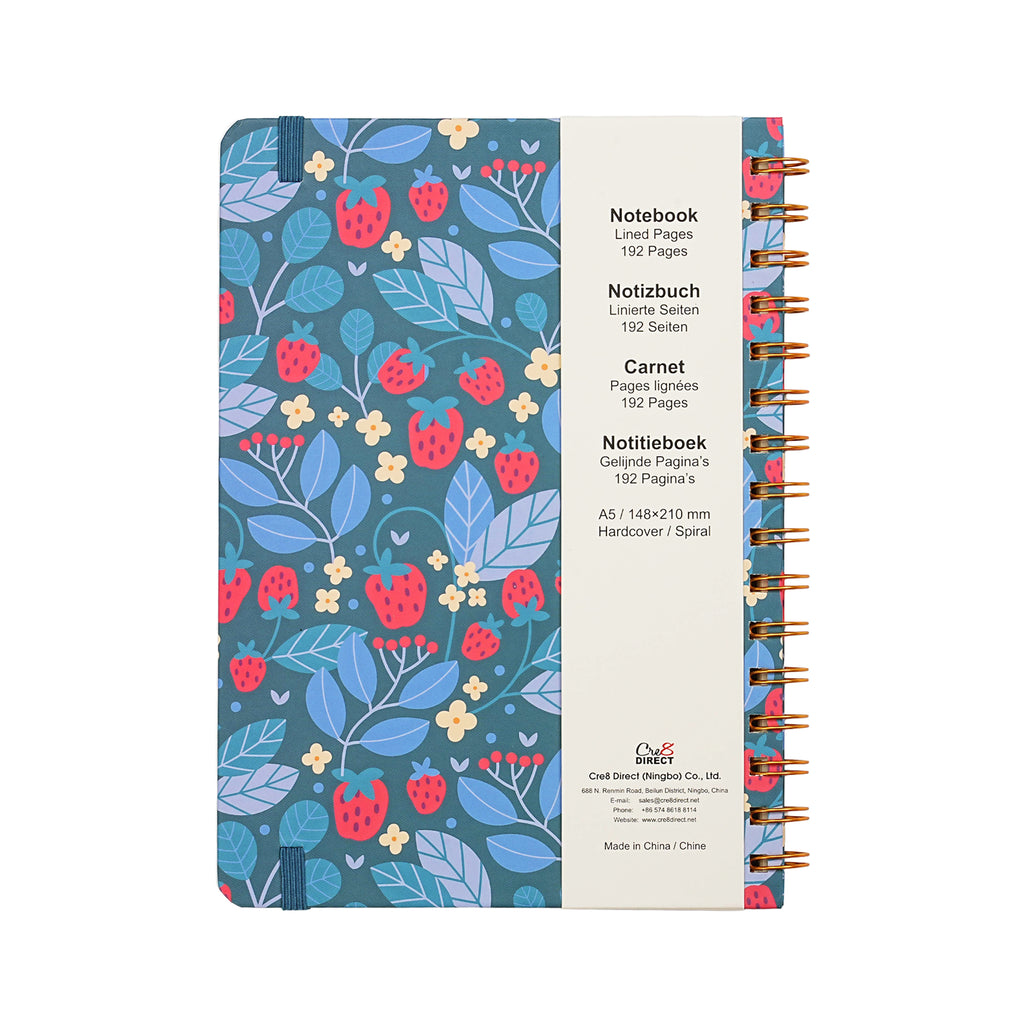 Jubiluu Carnet ligné A5 à spirales et couverture rigide florale - Berry Floral