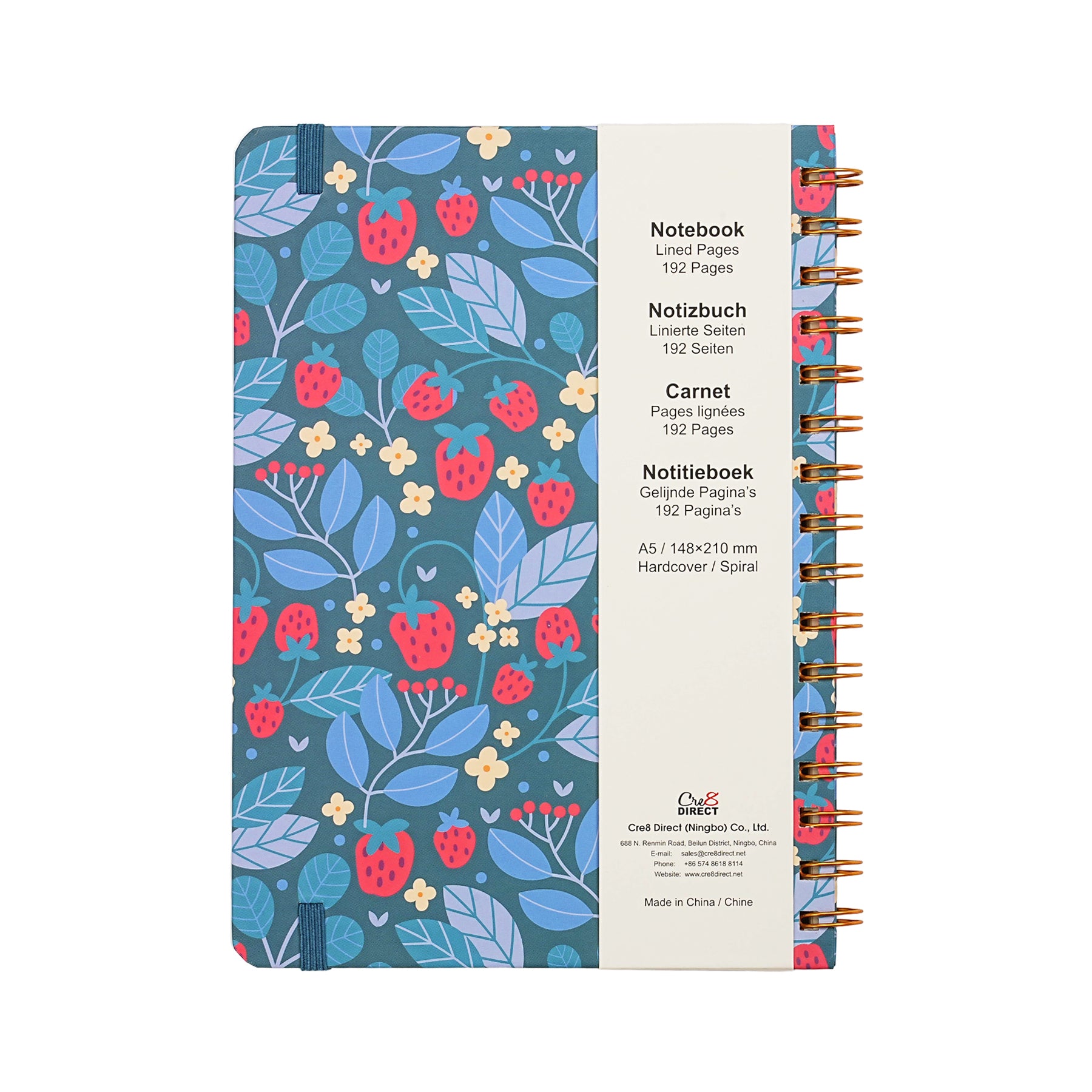 Jubiluu Carnet ligné A5 à spirales et couverture rigide florale - Berry Floral