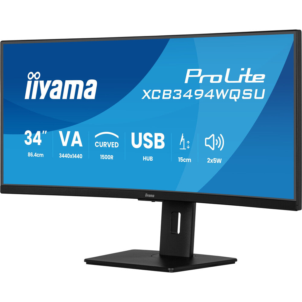 iiyama Prolite XCB3494WQSU-B1 34 po VA Incurvé UWQHD 120 Hz USB-A Haut-parleurs Hauteur réglable