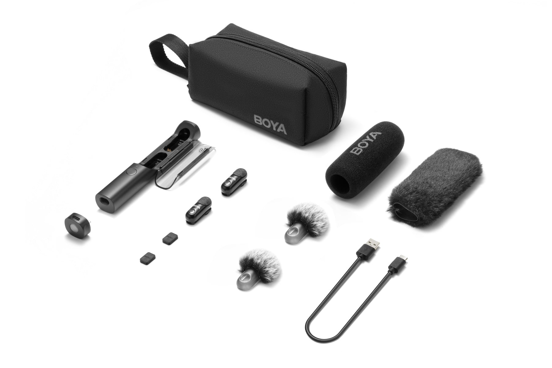 Micro Cravate Sans Fil BOYA Magic-05 USB-C AI Transformable pour Appareil Photo, iPhone 16/17, Android, PC (2 Émetteurs + 1 Récepteur + Boîtier de Charge)