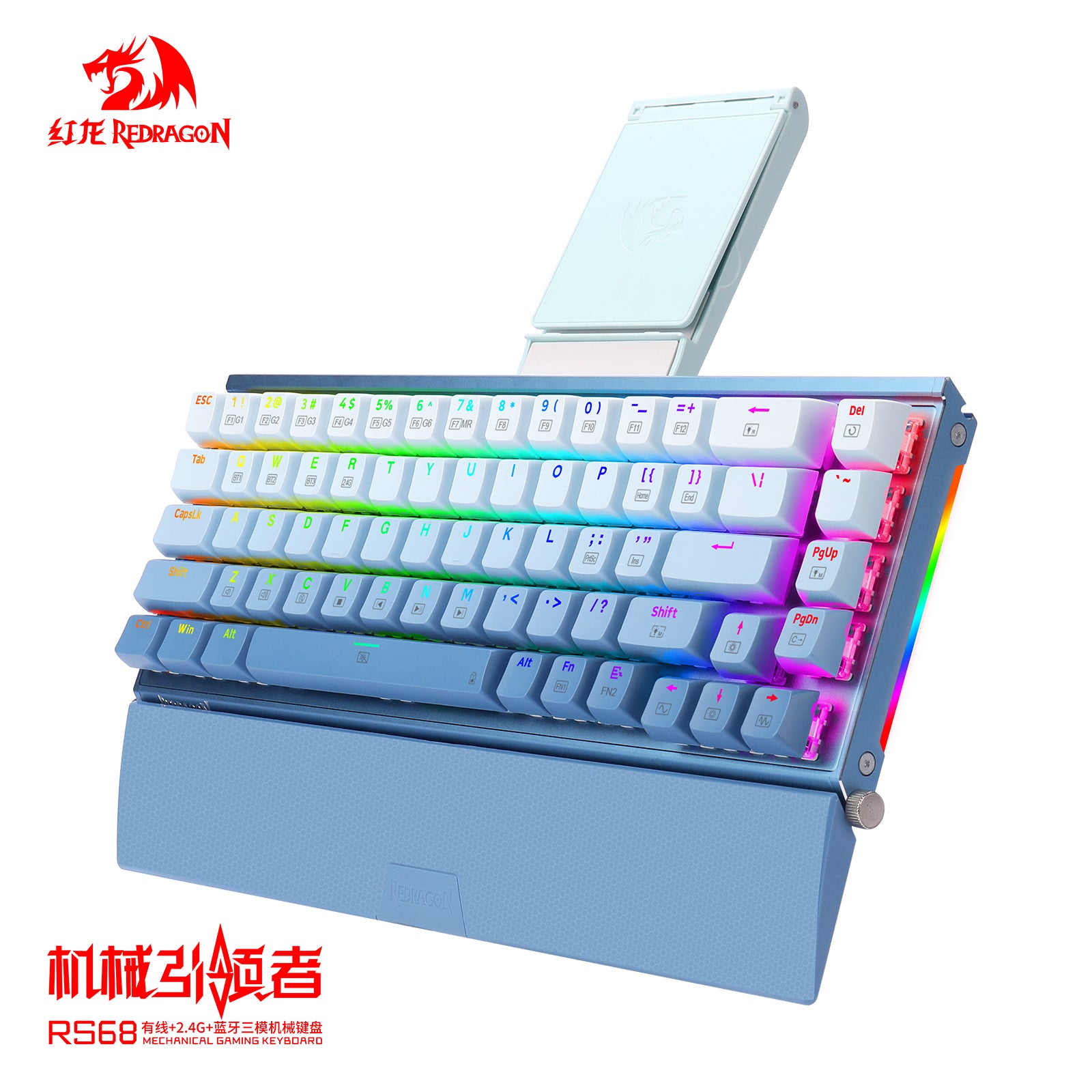 RS68 série 3ème Mock Examination, clavier mécanique sans fil en alliage d’aluminium, changement de type de switch à chaud, Bluetooth, support de poignet détachable, pour e-sport