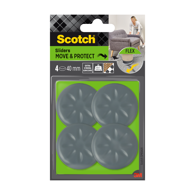 Scotch®Patin glisseur tout terrain adhésif Gris métal Ø 40 mm