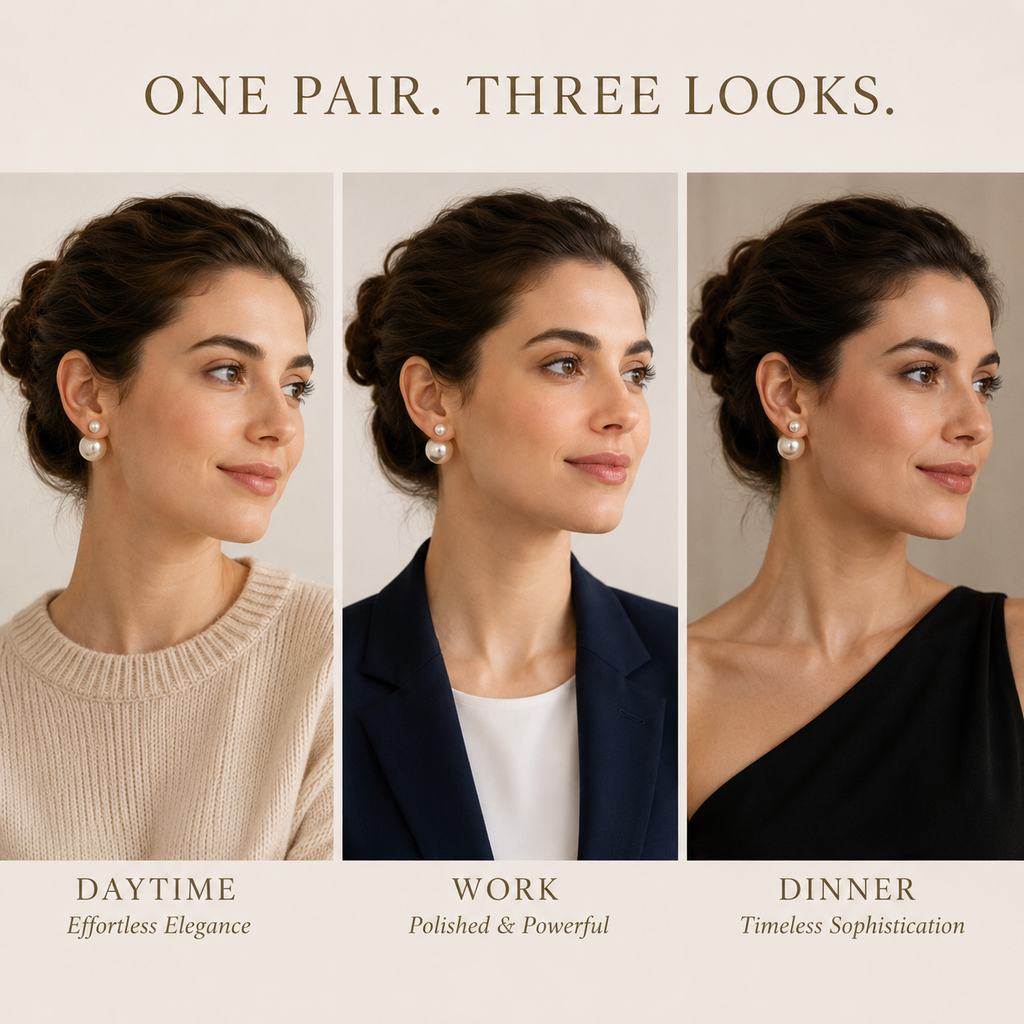 VoxorAI Boucles d'oreilles australiennes classiques à double perle blanche style double, puces d'oreilles, boucles d'oreilles pendantes, bijou de luxe haut de gamme