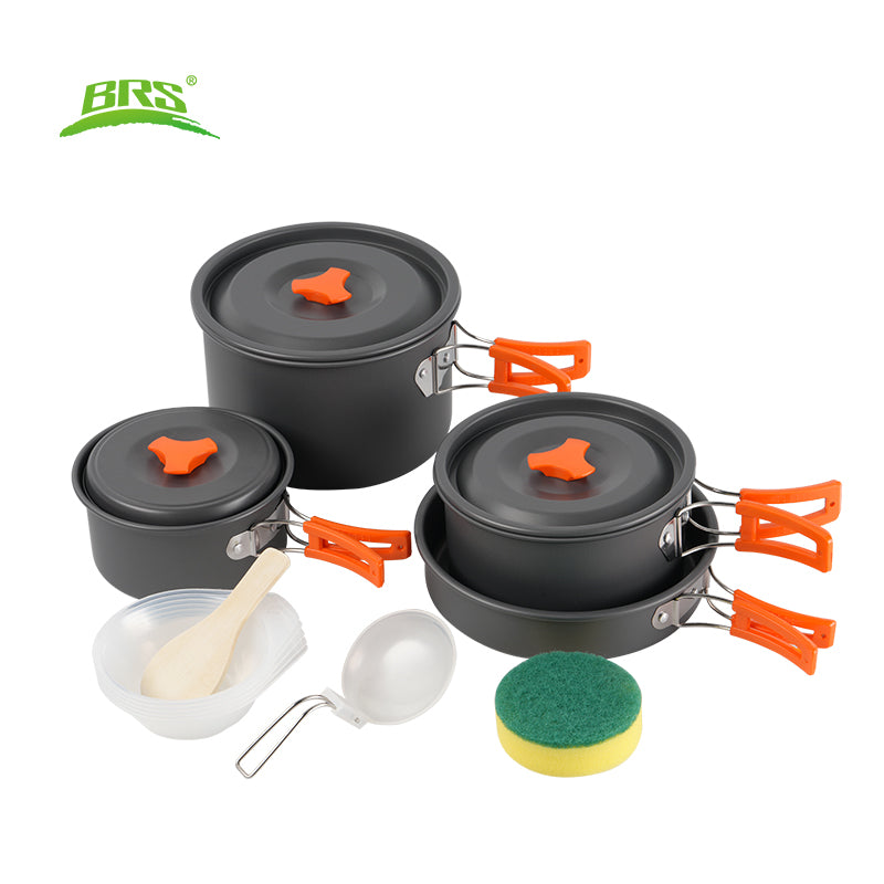 BRS Série 155 Ensemble de cuisine de camping avec grande marmite 2,9 L, marmite moyenne 1,7 L, casserole 1,2 L et poêle 1,3 L