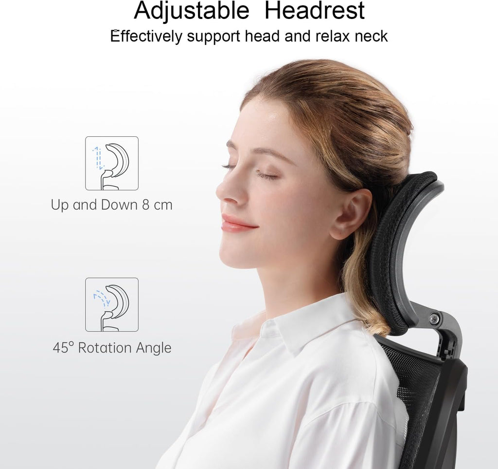 Chaise de bureau ergonomique SIHOO M18, chaise de bureau informatique avec appui-tête et lombaire réglables, chaise pivotante haute pour bureau à domicile (Noir pur)
