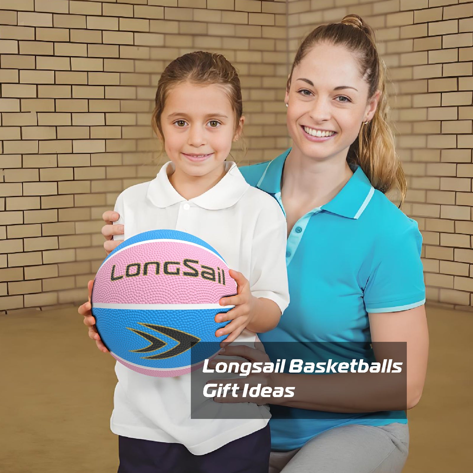 LONGSAIL Ballon de basketball en caoutchouc haute qualité rose/bleu clair - Taille 4
