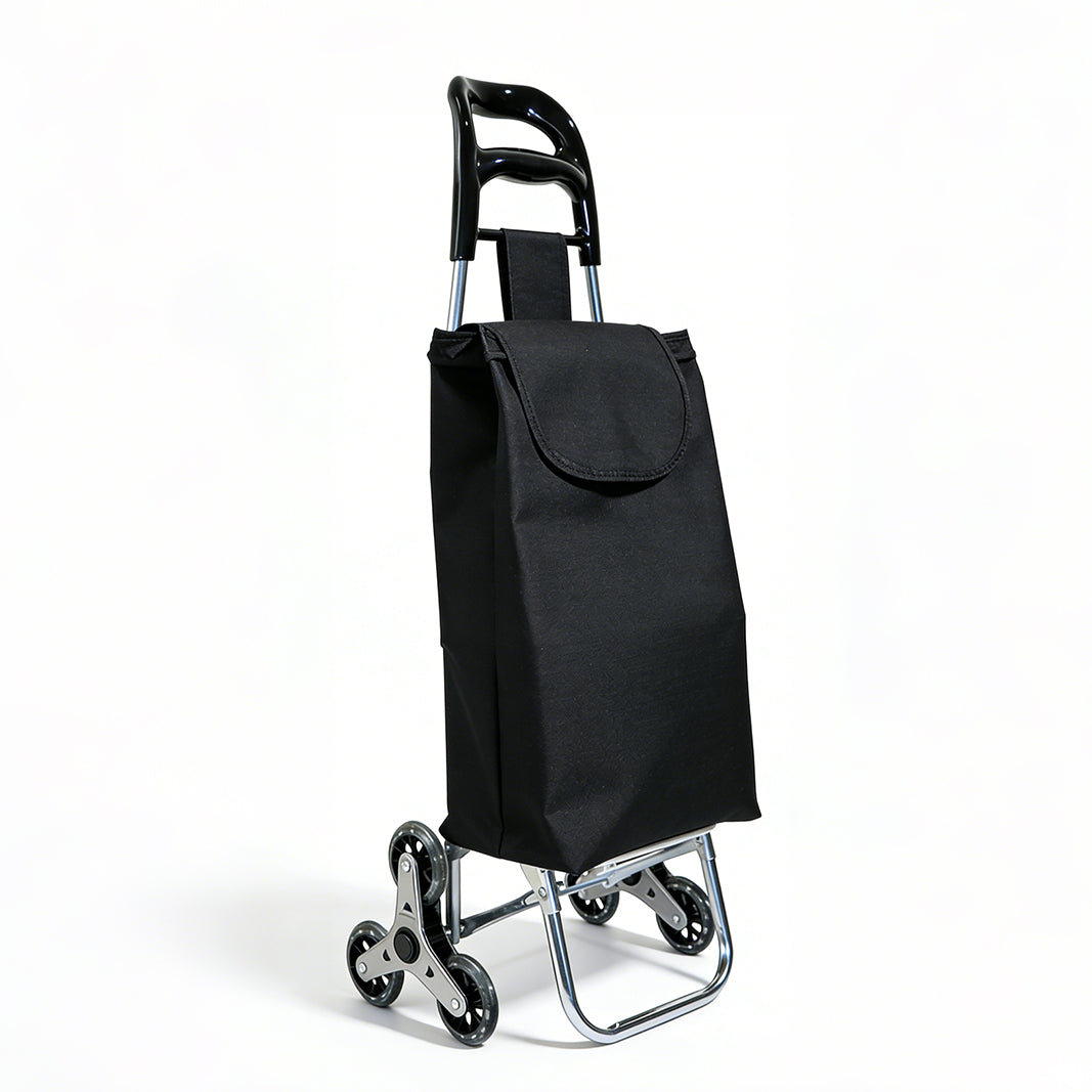 Strong bird Nouveauté 2026 Chariot de courses pliable grand format Noir avec poignée ergonomique, Chariot de courses monte-escaliers le plus vendu en Europe