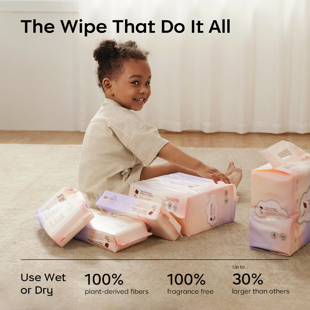 Bc Babycare Lingettes Visage Jetables, 192 Unités (48 Feuilles × 4 Paquets), Lingettes Sèches 200 × 200 mm pour Bébés et Adultes à Peau Sensible, Lingettes Visage Ultra-Douces à Double Usage Humide et Sec