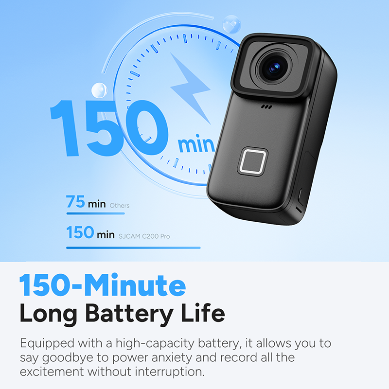 SJCAM C200 Pro Caméra d’action 4K avec stabilisation électronique de l’image 6 axes, Écran tactile 1,3 pouce, Enregistrement 95 min, Étanche sans boîtier 5 m, 40 m avec boîtier, Ultra compacte 6,8 × 3,4 × 2,7 cm, Photo 20 Mpx, Wi-Fi rapide 5 GHz vers