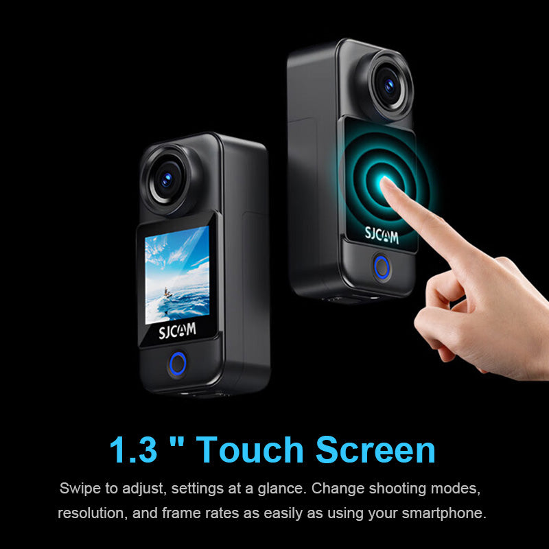 SJCAM C300 Caméra d'action de poche 4K avec stabilisation EIS à 6 axes Écran tactile 1,3 pouces Enregistrement 120 min Ultra compacte 6,8 × 3,2 × 2,6 cm Étanche 30 m avec boîtier Photo