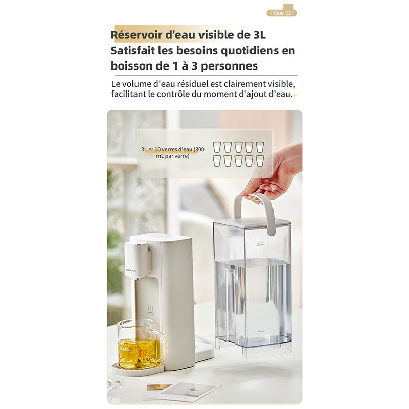 Bear YSJ-E40T2 Distributeur d'eau chaude numérique, 6 températures, ébullition rapide, 3 L