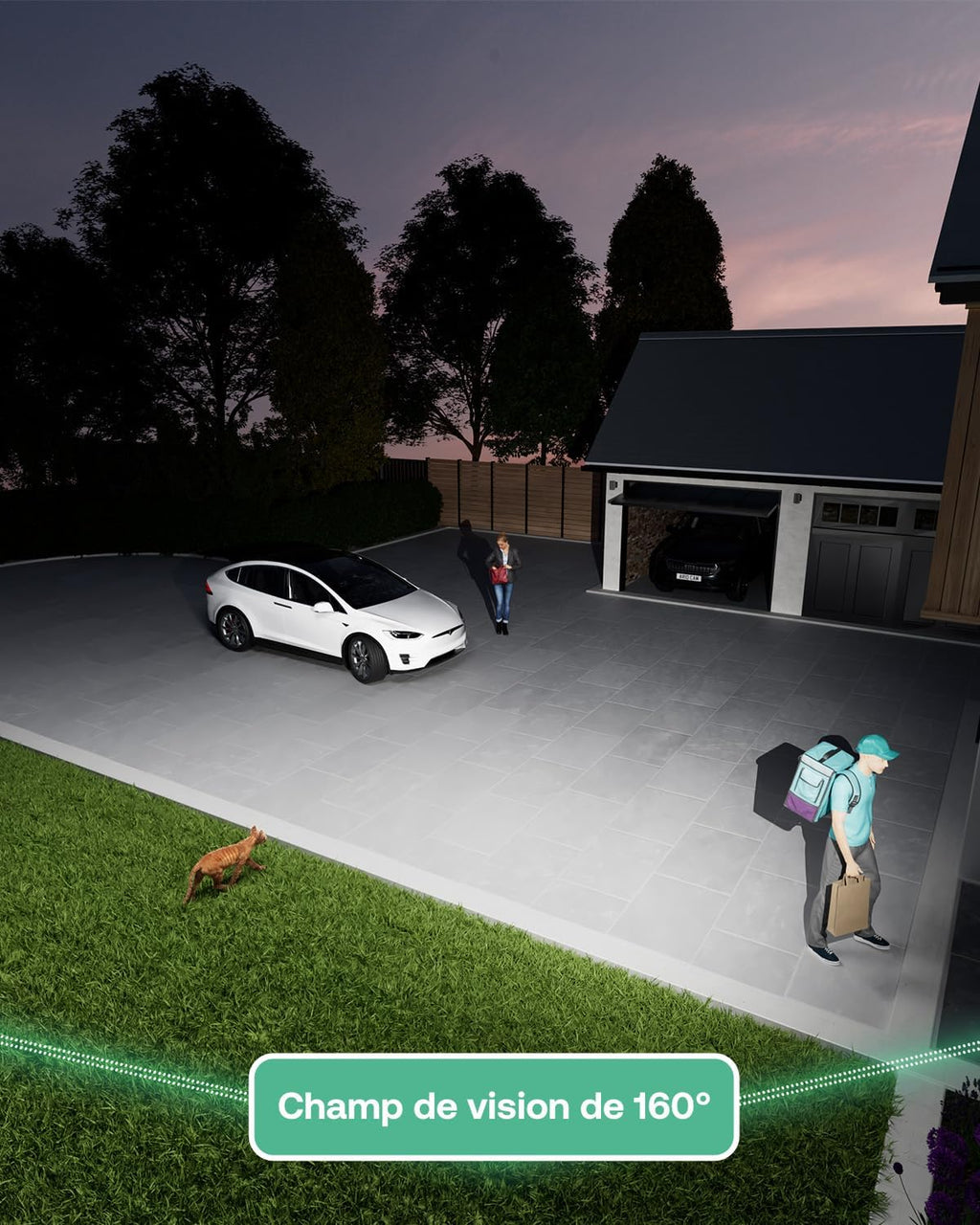Arlo FLW2201-100EUS Caméra de surveillance extérieure filaire Floodlight 2K HDR WiFi 2ème Génération, Kit de 2 caméras Blanc