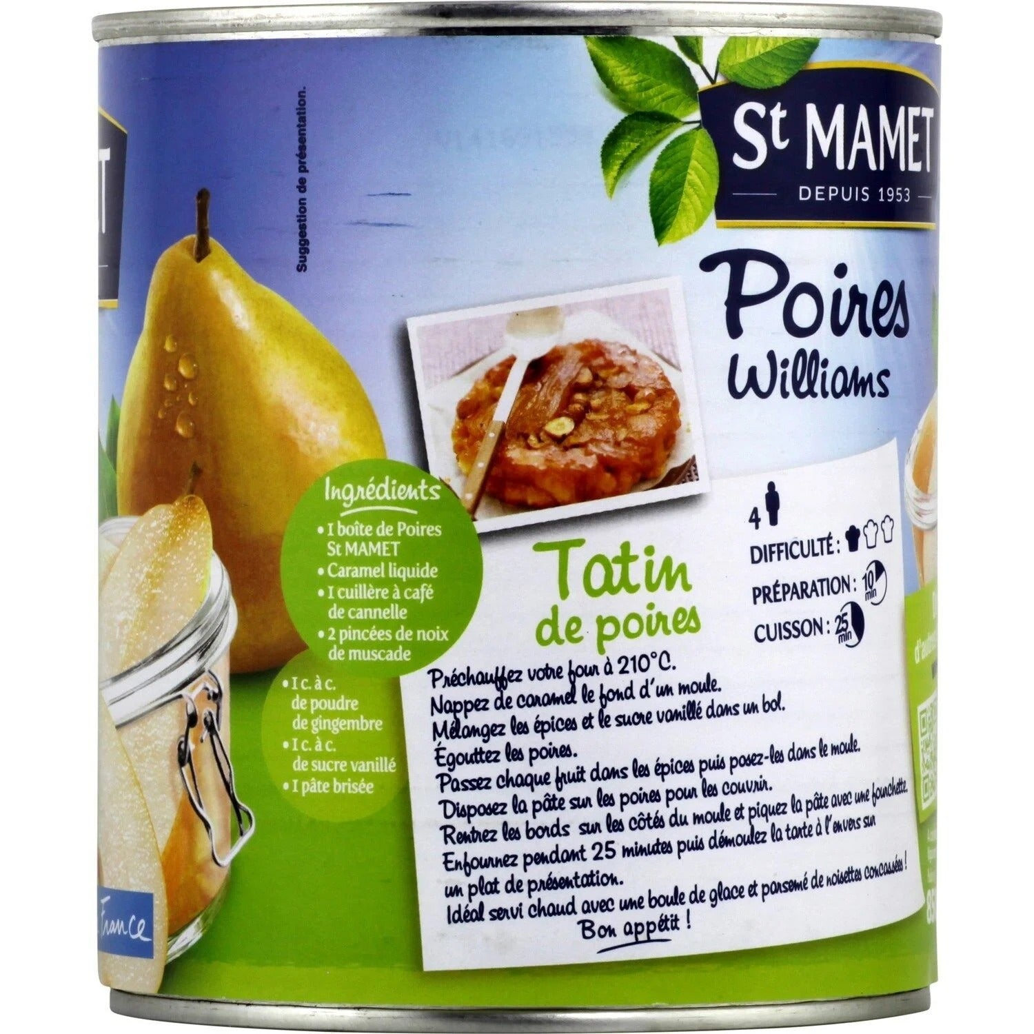 ST MAMET Demi-poires au Williams au sirop léger 455 g (égoutté)